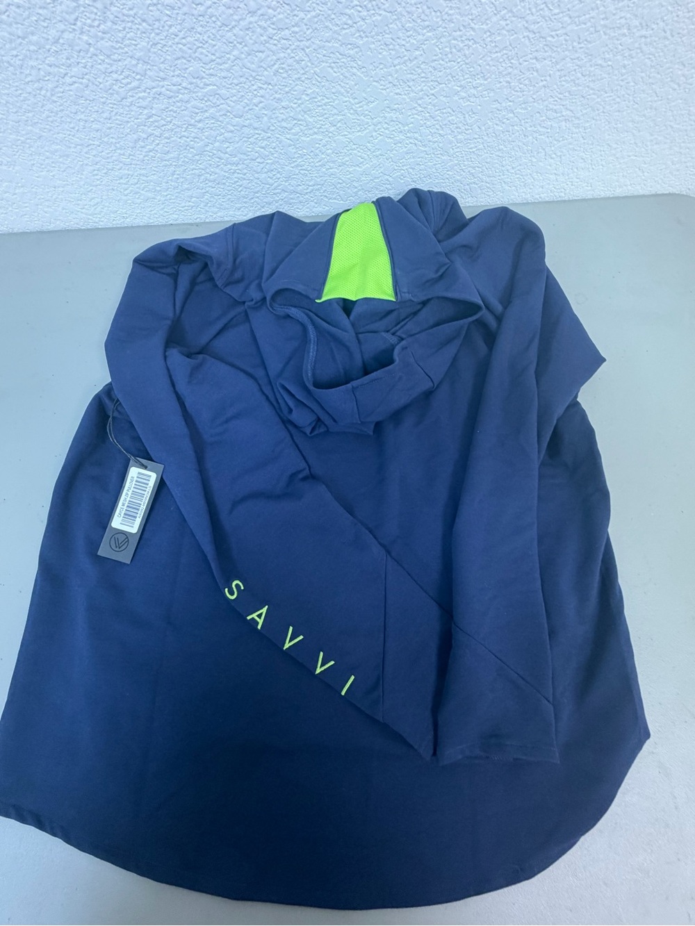 SAYVII Women's Navy Pullover Hoodie with Neon Lime Accent